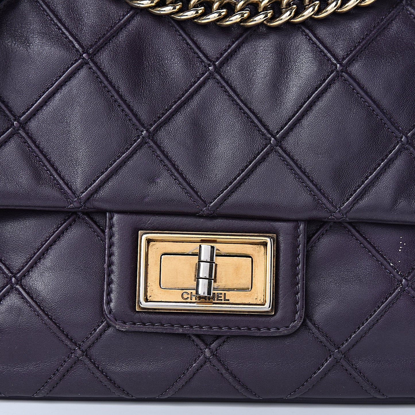 Calfskin Diamond Debossed Medium Cosmos Flap Purple