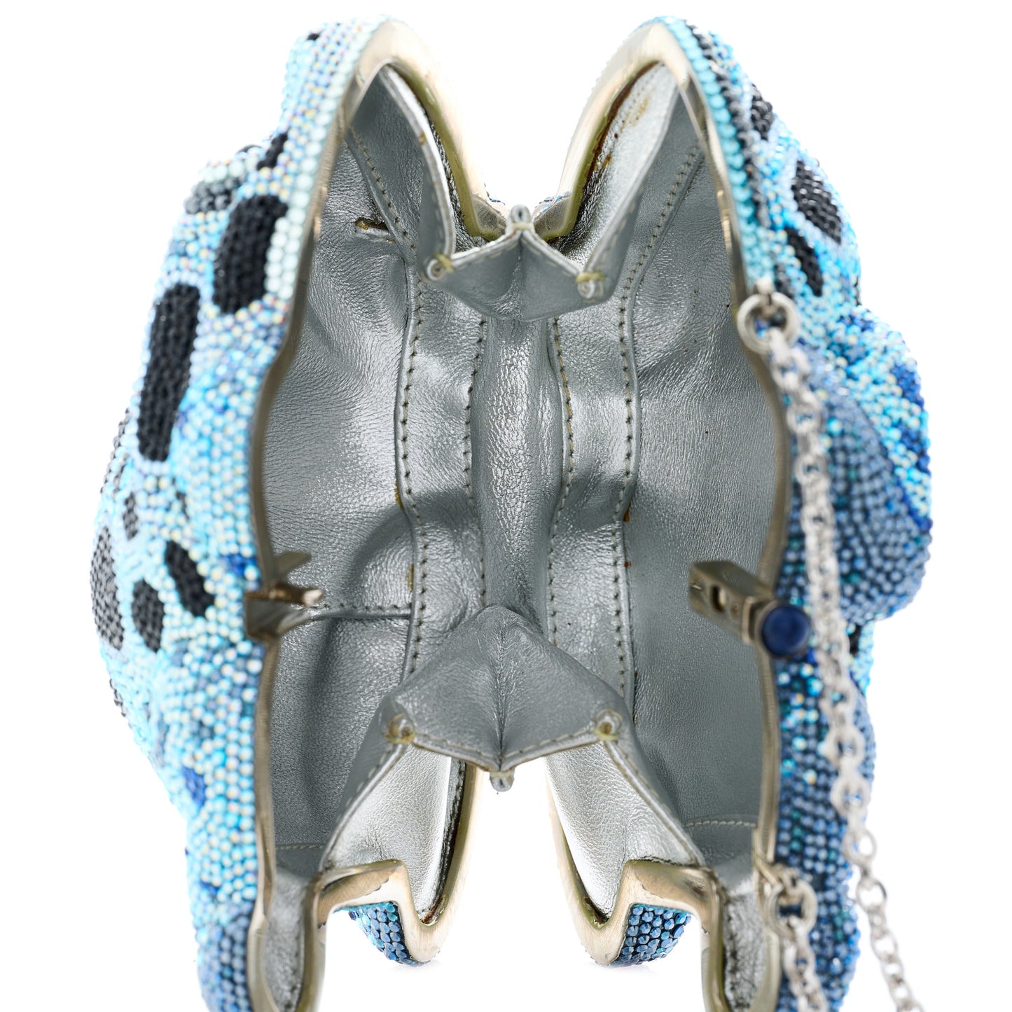 Crystal Frog Minaudiere Chain Clutch Blue