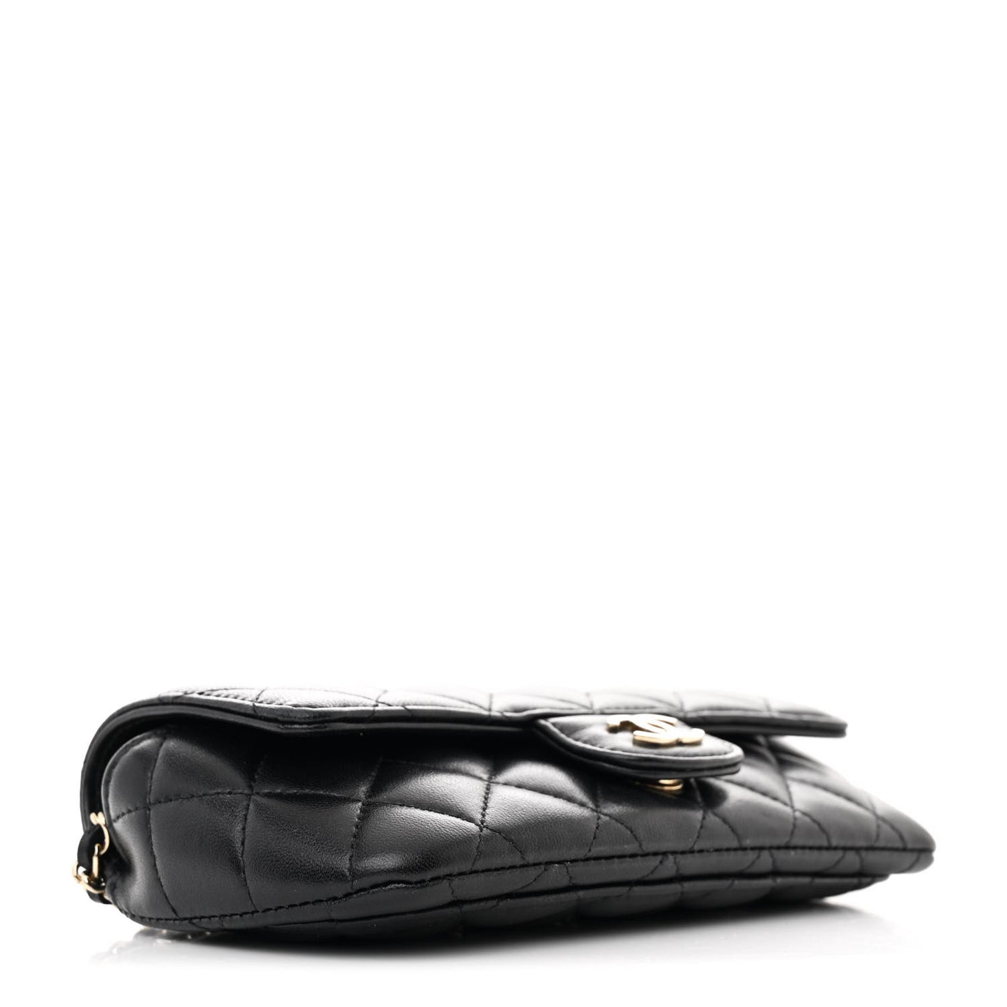 Lambskin Quilted Glasses Case With Chain Black