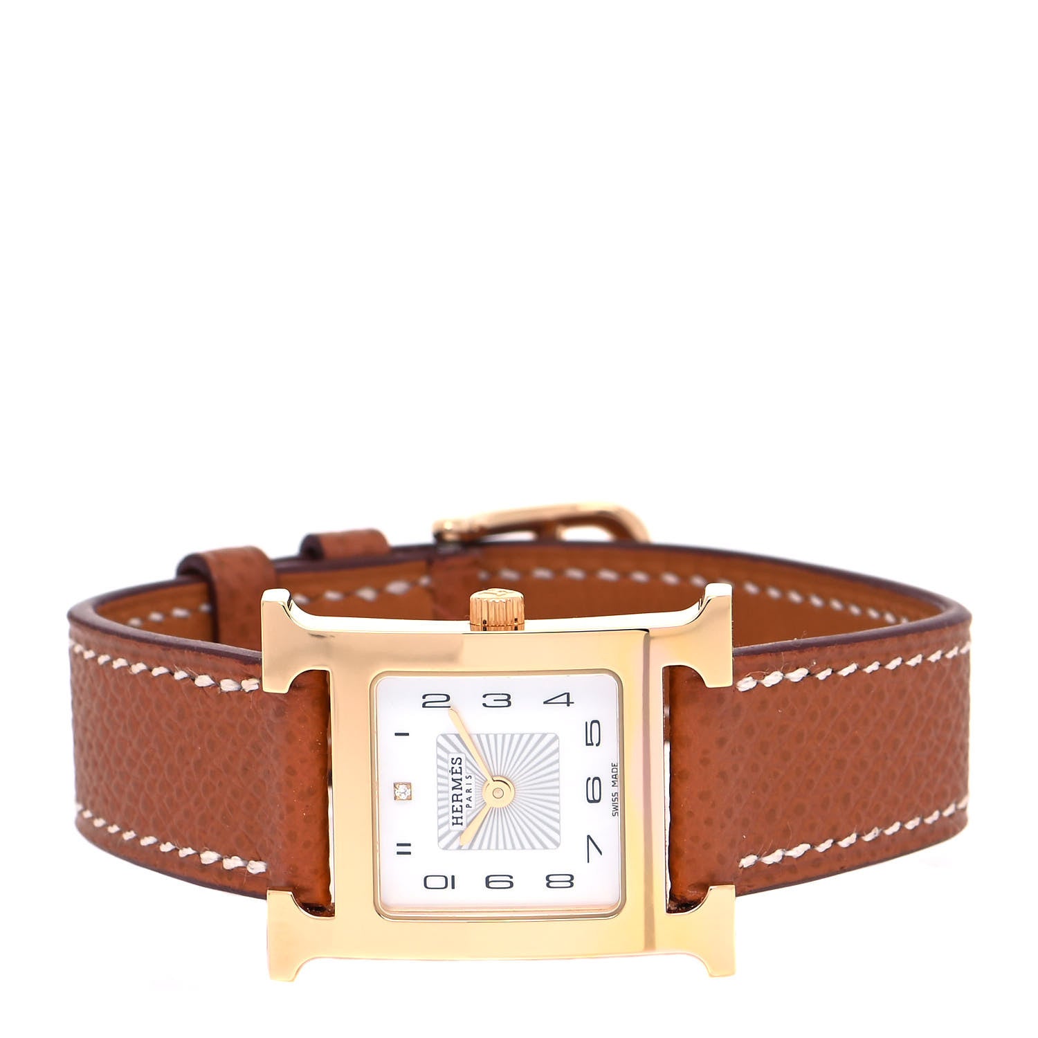 Hermes Stainless Steel Epsom Diamond 21mm Heure H Hour Quartz Watch Gold 2 of 5