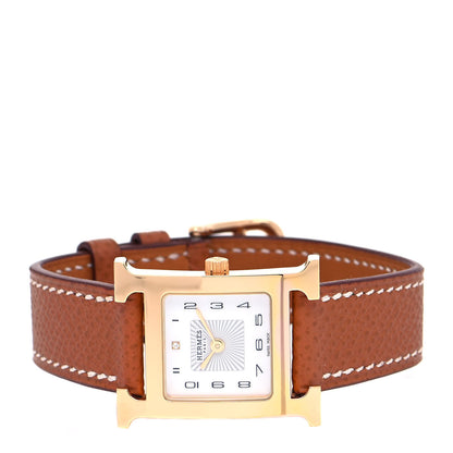 Hermes Stainless Steel Epsom Diamond 21mm Heure H Hour Quartz Watch Gold 2 of 5