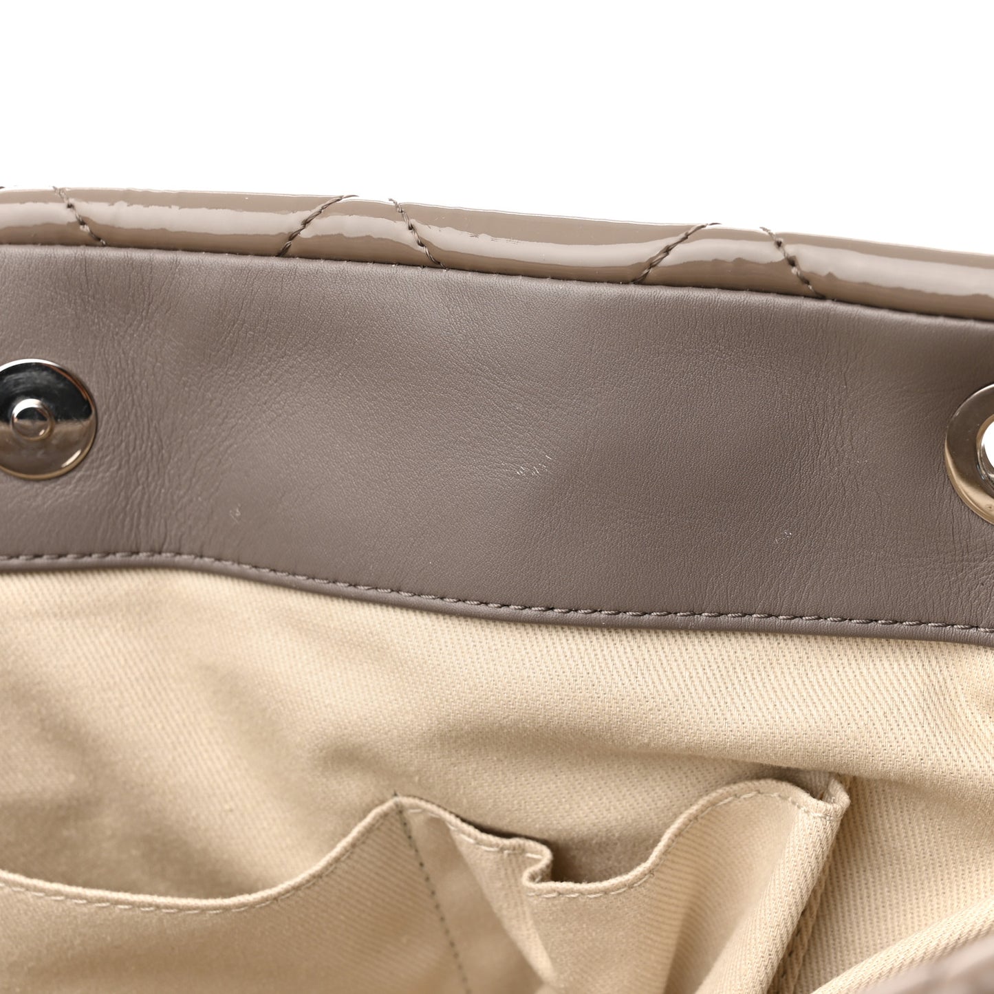Patent Quilted Timeless CC Soft Tote Beige
