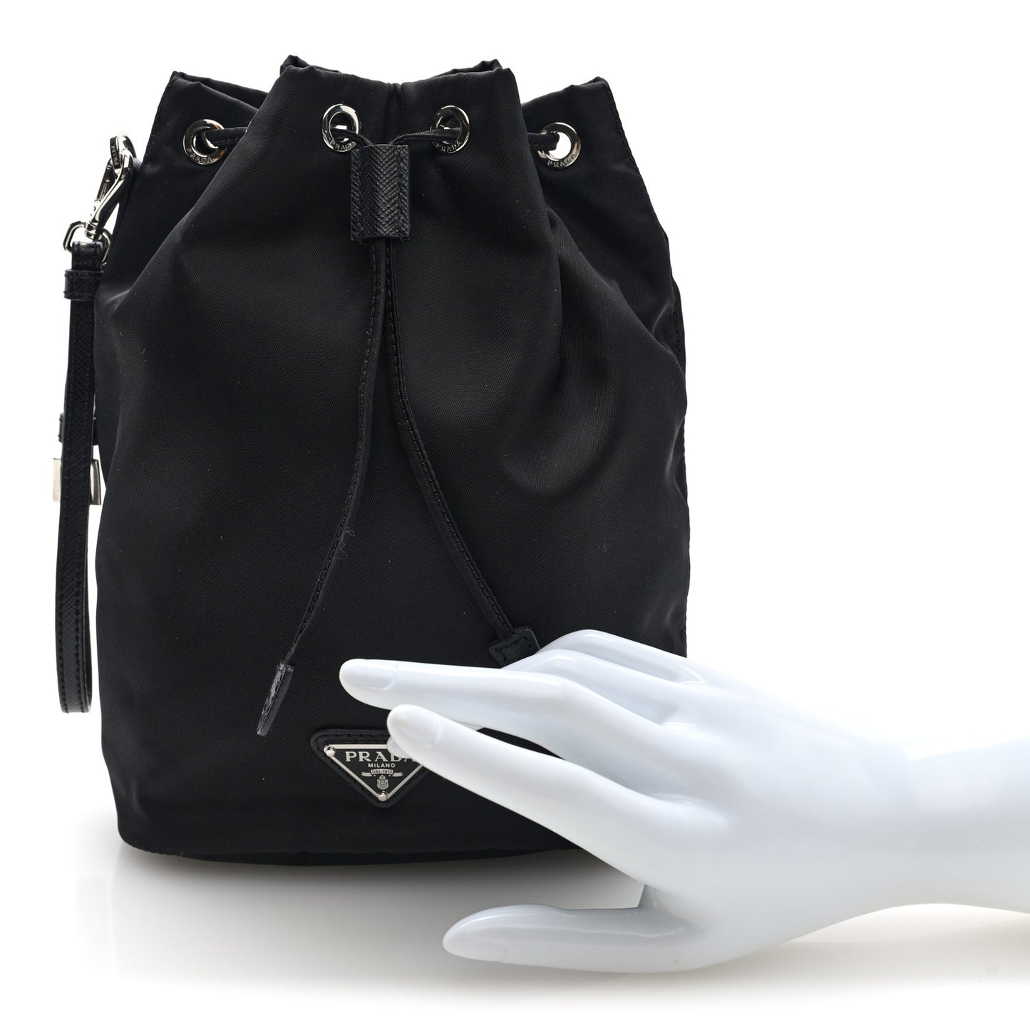 Re-Nylon Vela Drawstring Wristlet Pouch Black