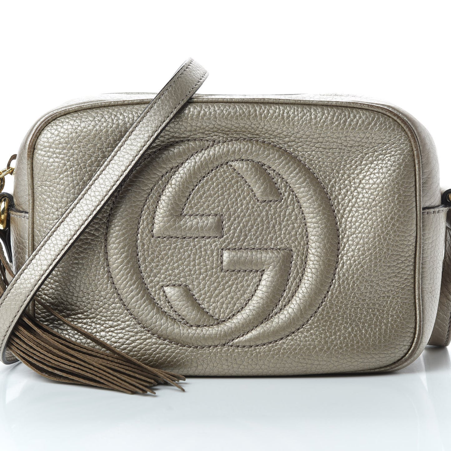 Metallic Pebbled Calfskin Small Soho Disco Bag Golden Beige