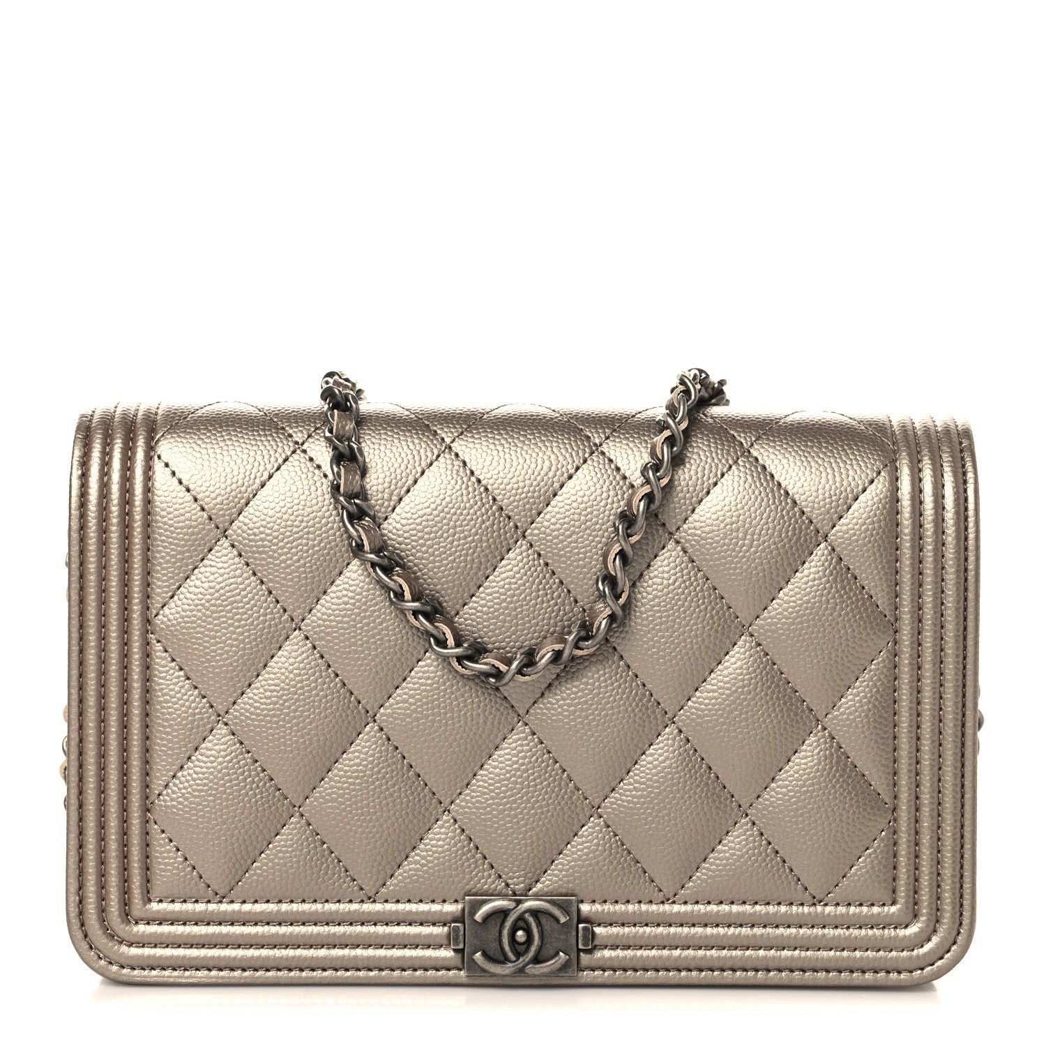 Chanel Metallic Caviar Quilted Boy Wallet On Chain WOC Copper 1 of 12