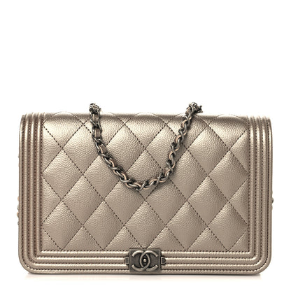 Chanel Metallic Caviar Quilted Boy Wallet On Chain WOC Copper 1 of 12