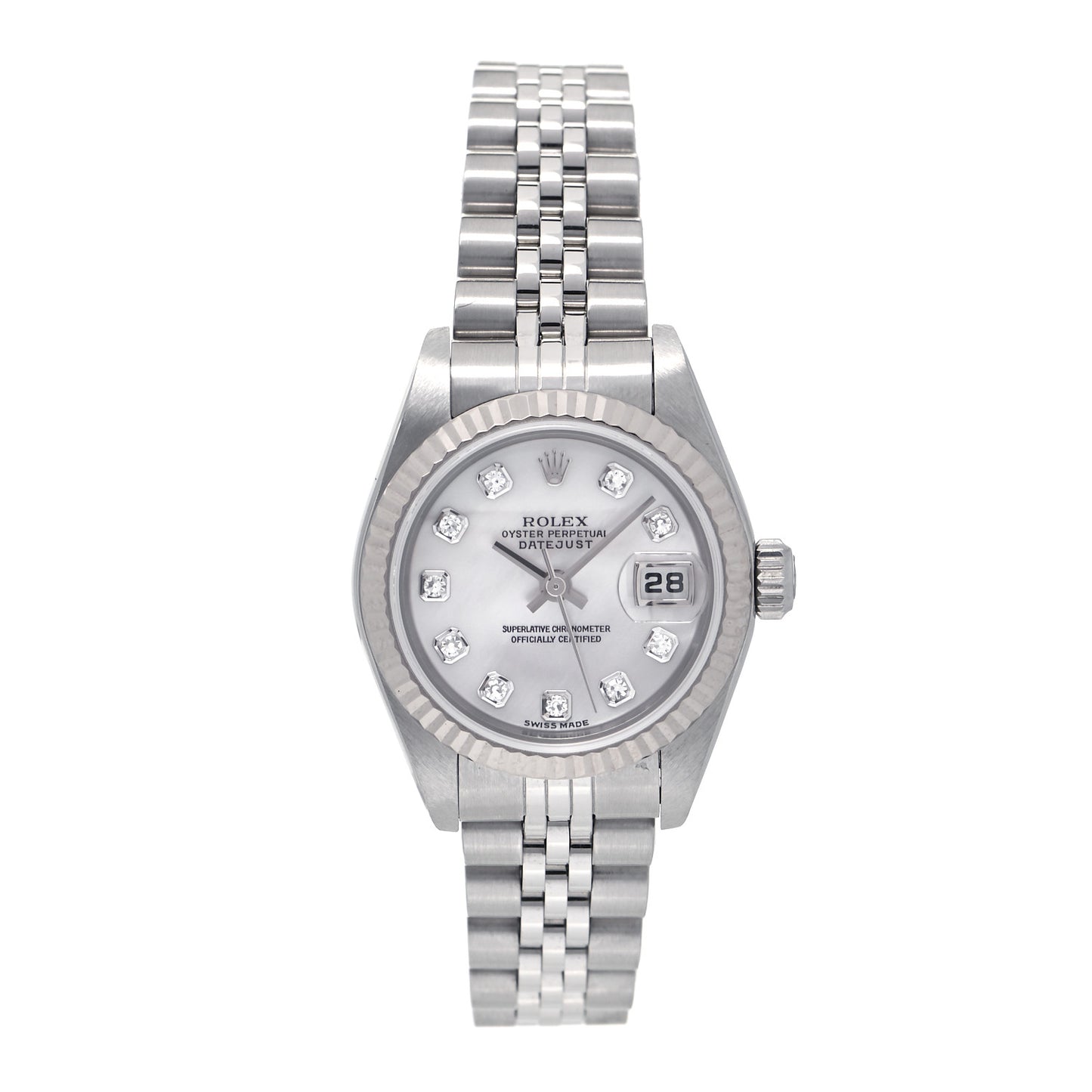 Stainless Steel 18K White Gold Diamond Mother of Pearl 26mm Oyster Perpetual Datejust Watch 79174