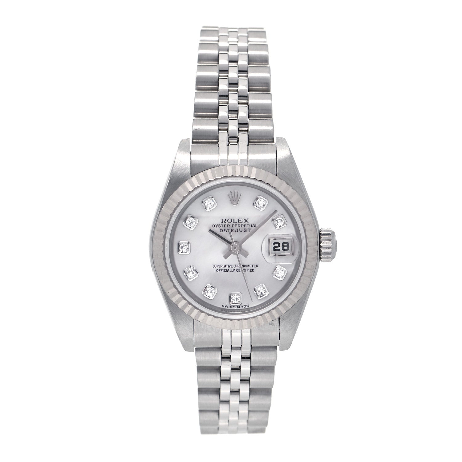 Rolex Stainless Steel 18K White Gold Diamond Mother of Pearl 26mm Oyster Perpetual Datejust Watch 79174 1 of 4