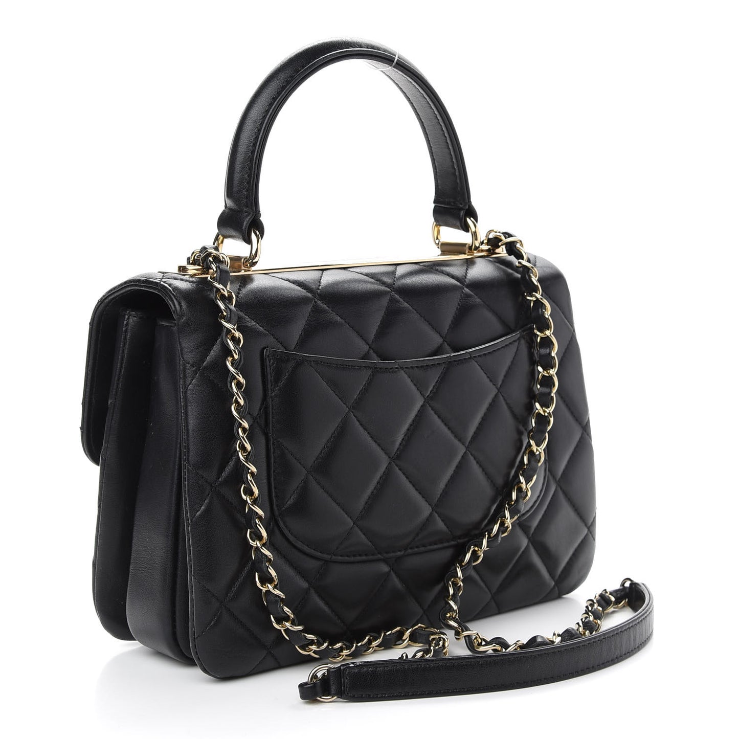 Lambskin Quilted Small Trendy CC Dual Handle Flap Bag Black