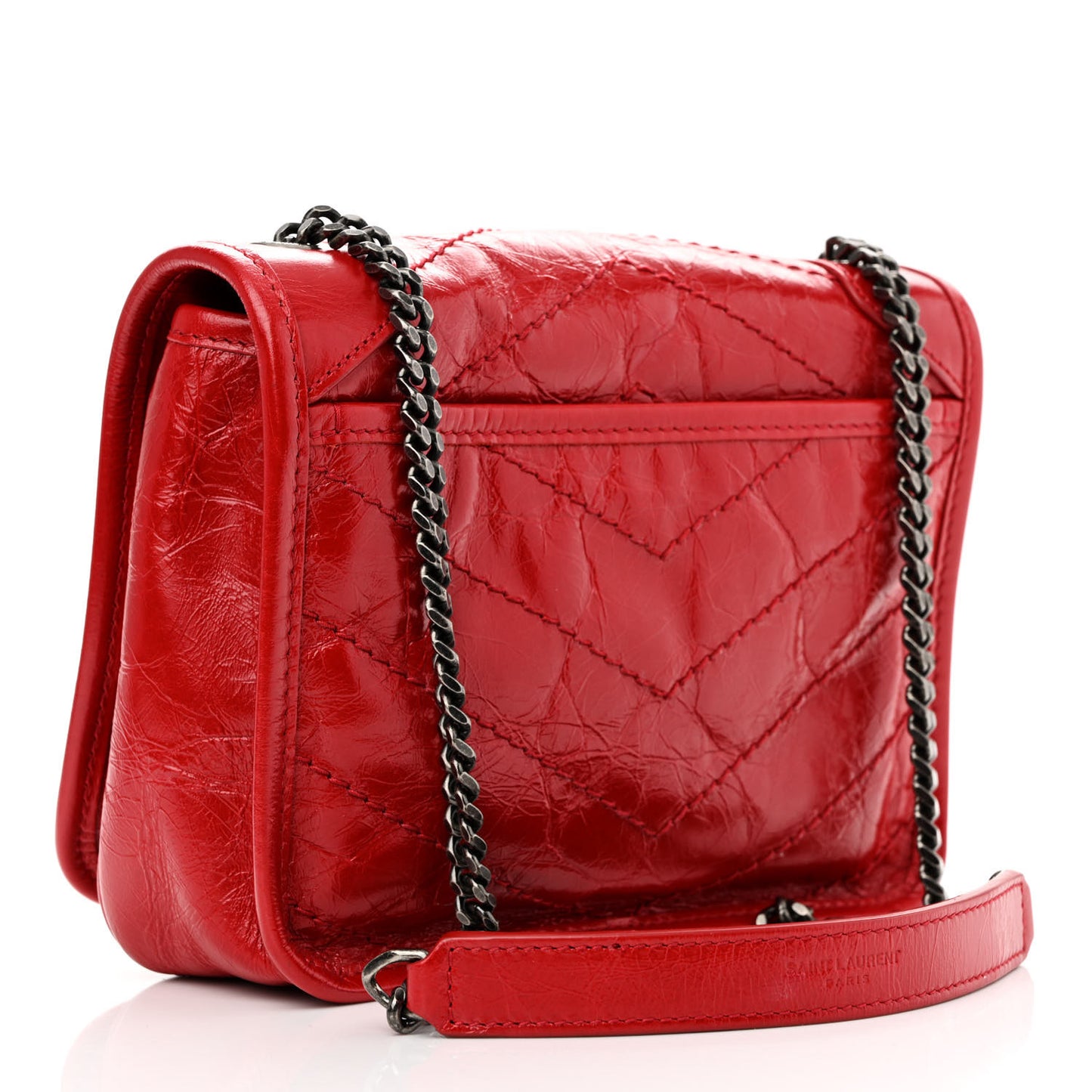 Crinkled Calfskin Matelasse Monogram Niki Chain Wallet Red