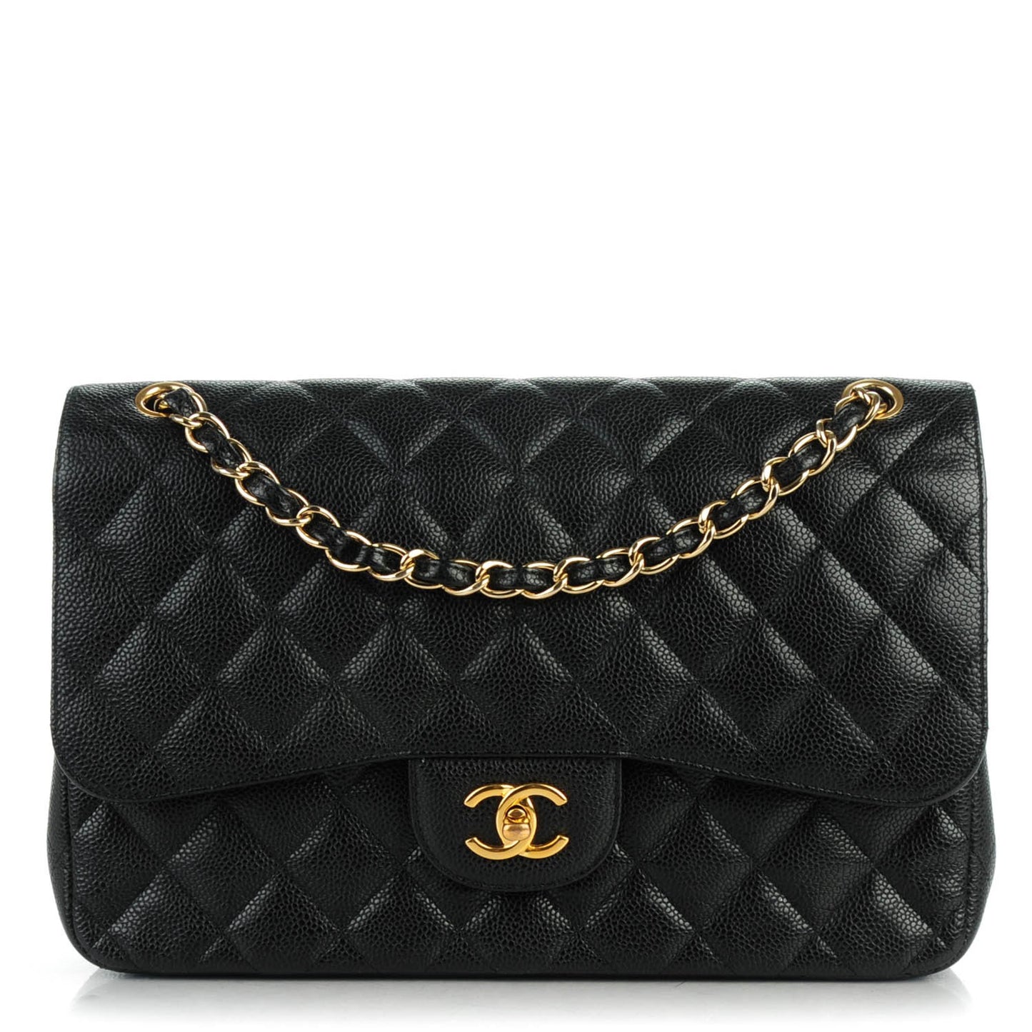 Caviar Quilted Jumbo Double Flap Black