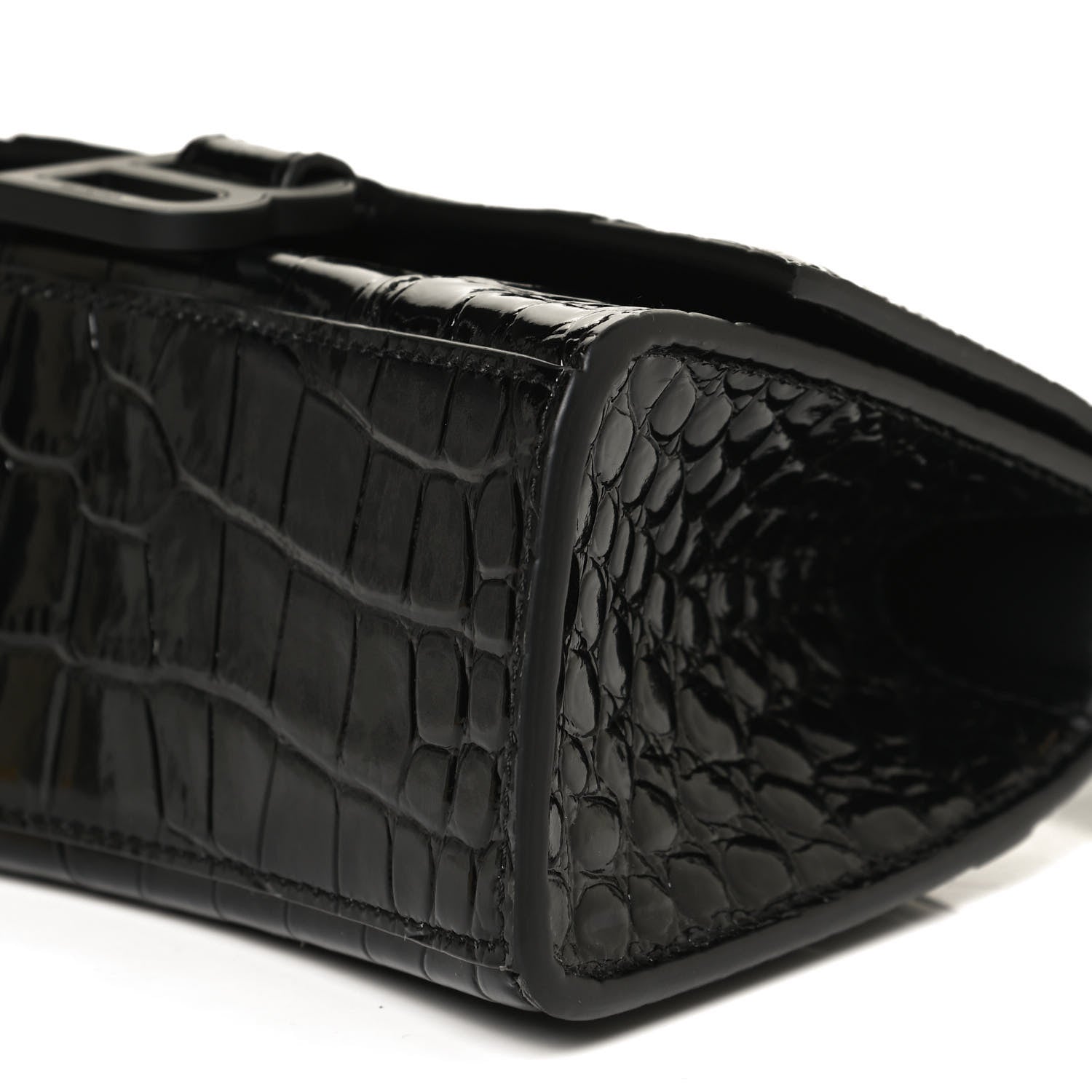 Balenciaga Shiny Calfskin Monochrome Crocodile Embossed Hourglass Top Handle Bag XS Black 10 of 11