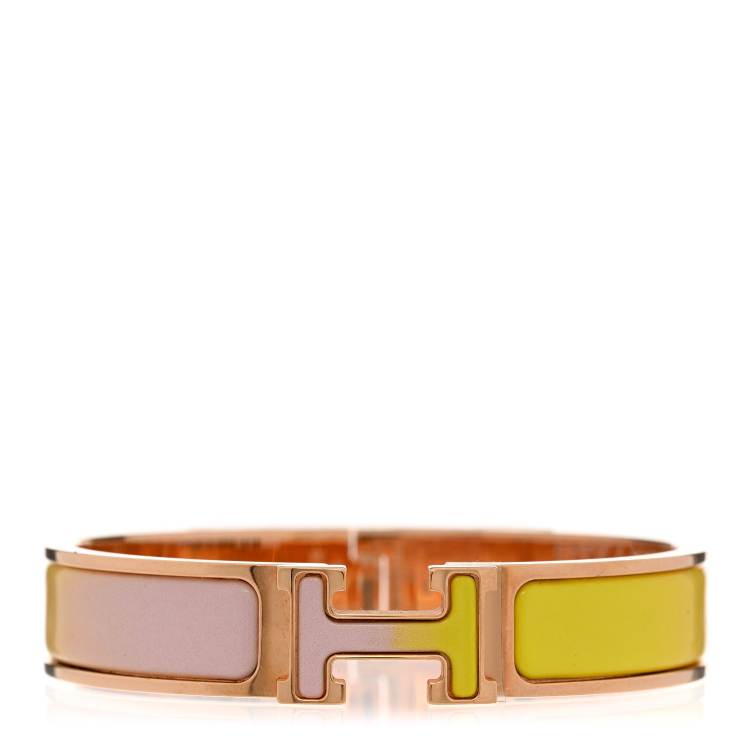 Hermes Enamel Narrow Clic Clac H Fusion Bracelet PM Rose Candeur Jaune Tennis 1 of 5