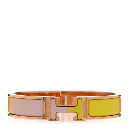 Hermes Enamel Narrow Clic Clac H Fusion Bracelet PM Rose Candeur Jaune Tennis 1 of 5