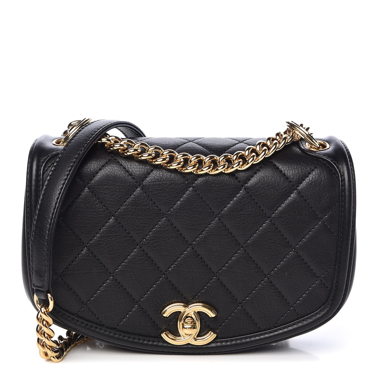 Calfskin Quilted Small Underline Flap Black