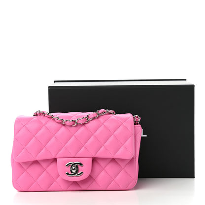 Chanel Lambskin Quilted Mini Rectangular Flap Neon Pink 11 of 11