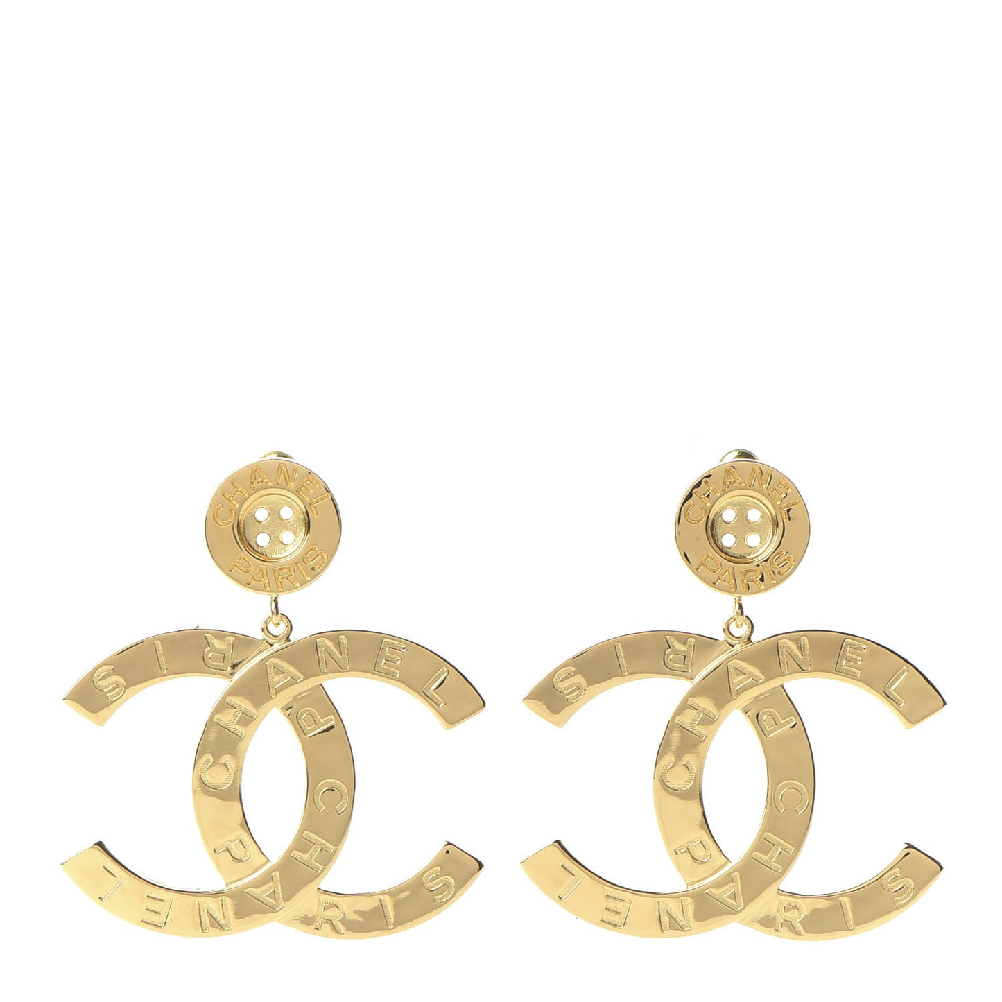 Metal Large Paris Button Earrings Gold