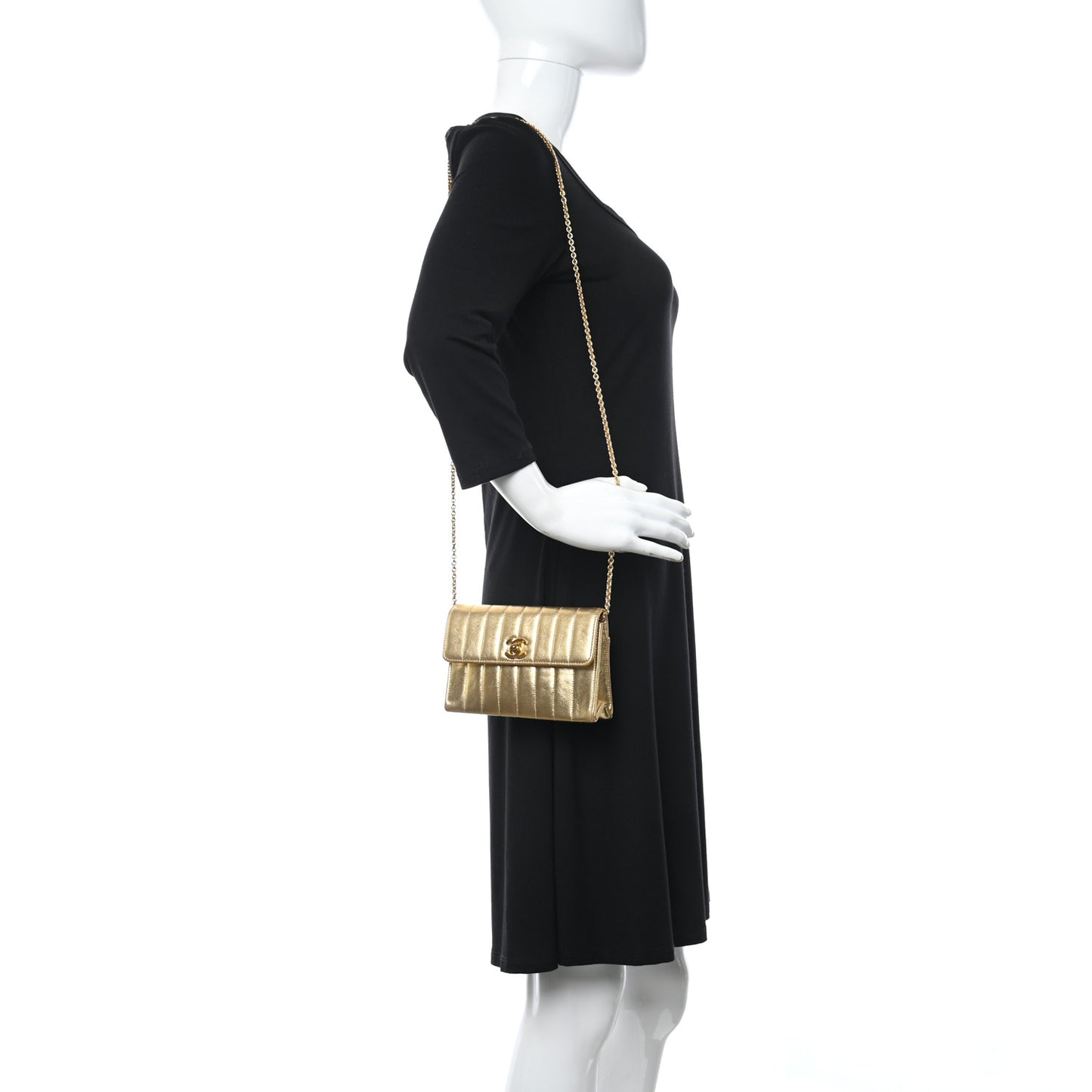 Metallic Lambskin Vertical Quilted Mini Flap Gold