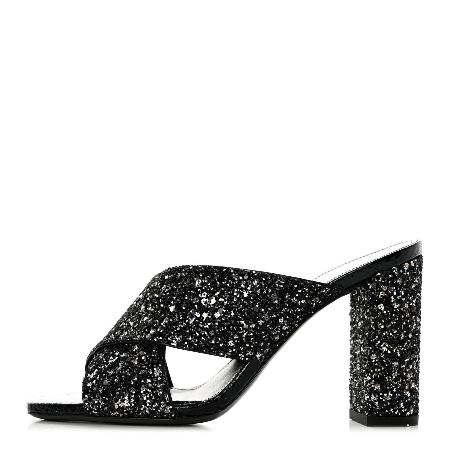 Saint Laurent Glitter LouLou 70 Mule Sandals 35.5 Black 1 of 9