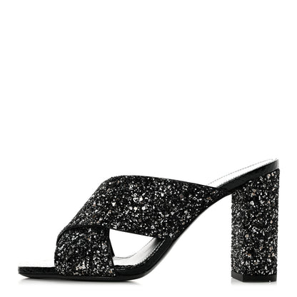 Saint Laurent Glitter LouLou 70 Mule Sandals 35.5 Black 1 of 9