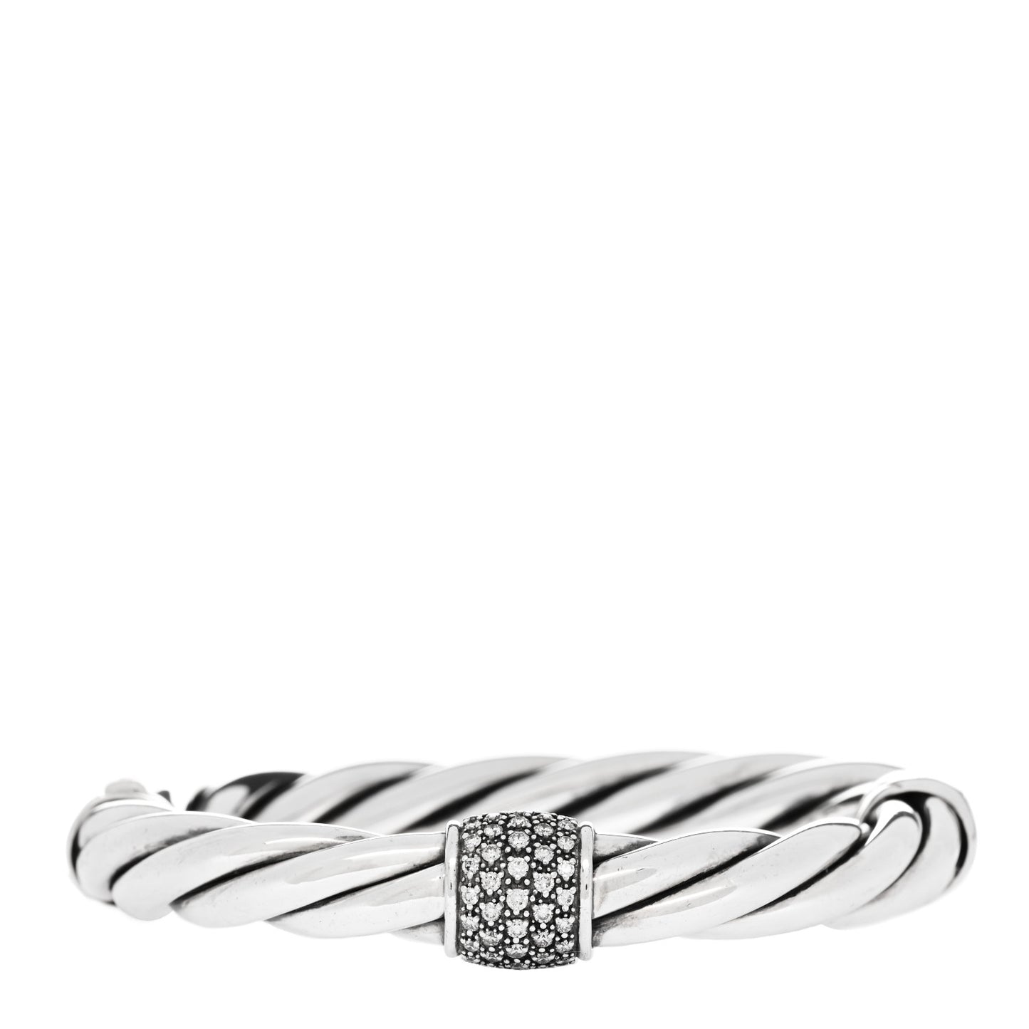 Sterling Silver Diamond 10mm Metro Cable Station Bangle Bracelet