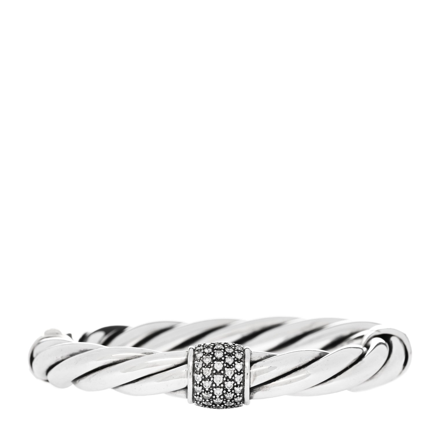 David Yurman Sterling Silver Diamond 10mm Metro Cable Station Bangle Bracelet 1 of 3