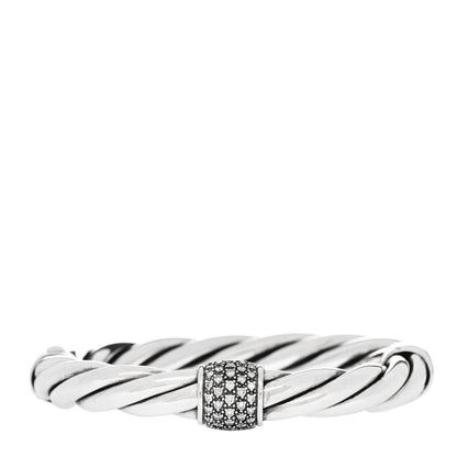 David Yurman Sterling Silver Diamond 10mm Metro Cable Station Bangle Bracelet 1 of 3
