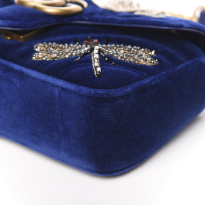 Gucci Velvet Matelasse Embroidered Mini GG Marmont Shoulder Bag Cobalt Blue 9 of 13