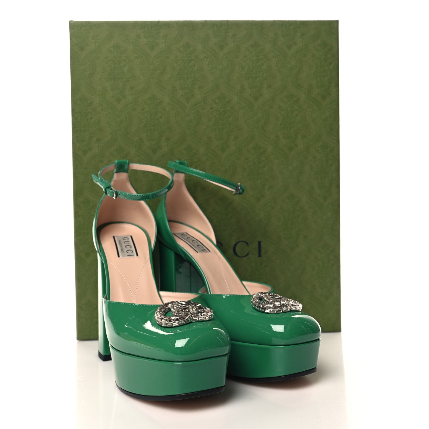 Gucci Vernice Crystal Double G Platform Pumps 37 New Shamrock 9 of 9