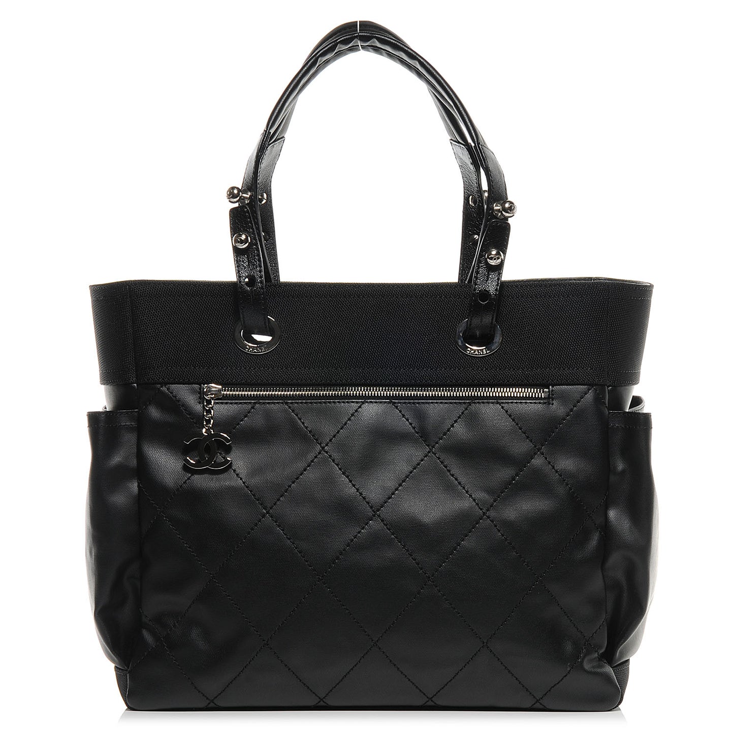 Coated Canvas Large Paris Biarritz Tote Black