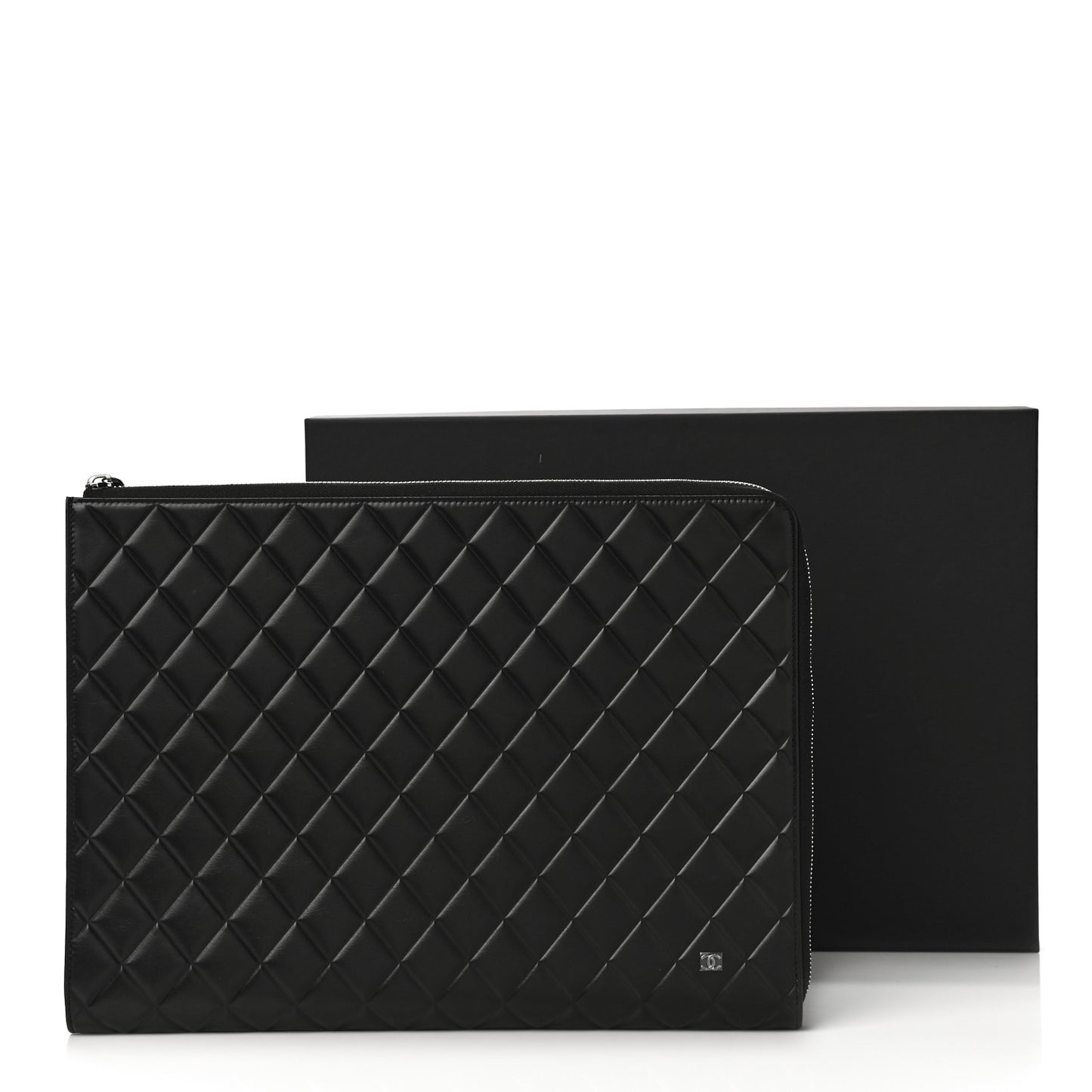 Calfskin Quilted Diamond Document Portfolio Holder Black