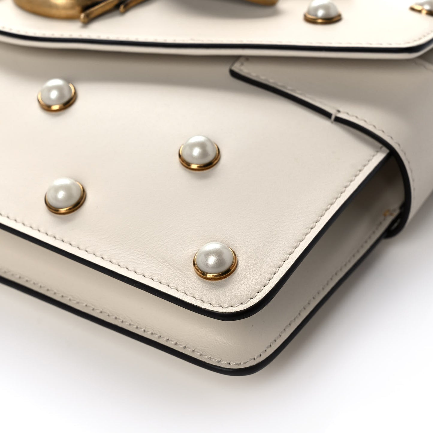 Nappa Pearl Studded Mini Queen Margaret Broadway Shoulder Bag Mystic White