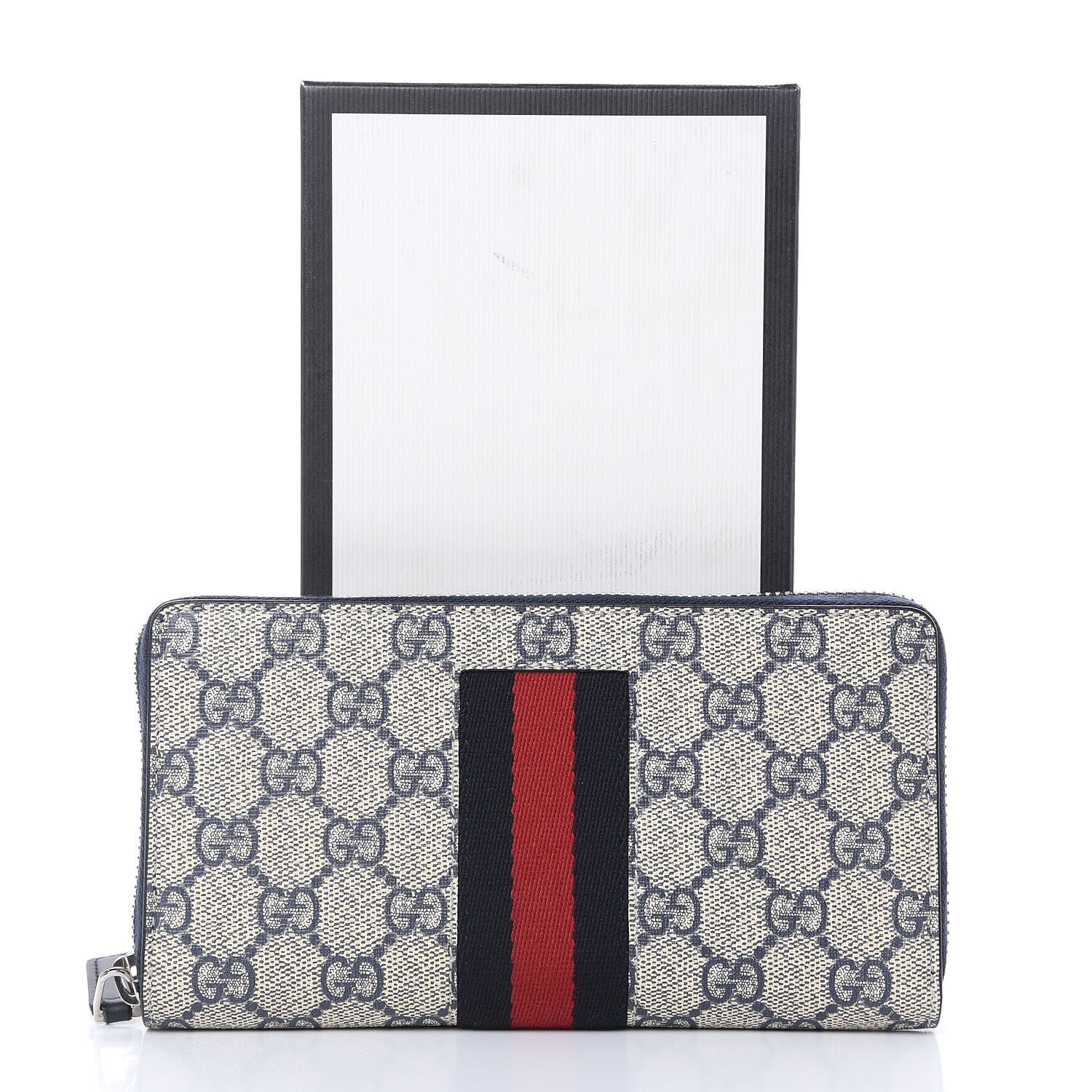 Gucci GG Supreme Monogram Web Zip Around Wallet Beige Blue 8 of 8