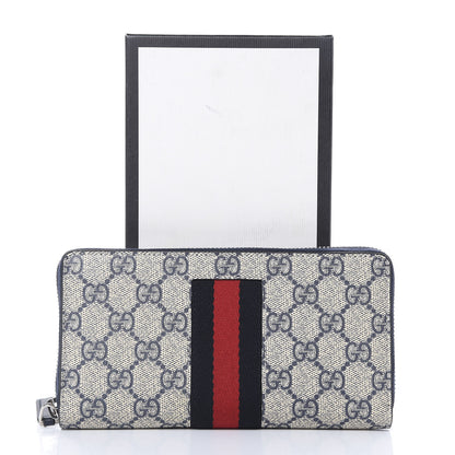 Gucci GG Supreme Monogram Web Zip Around Wallet Beige Blue 8 of 8