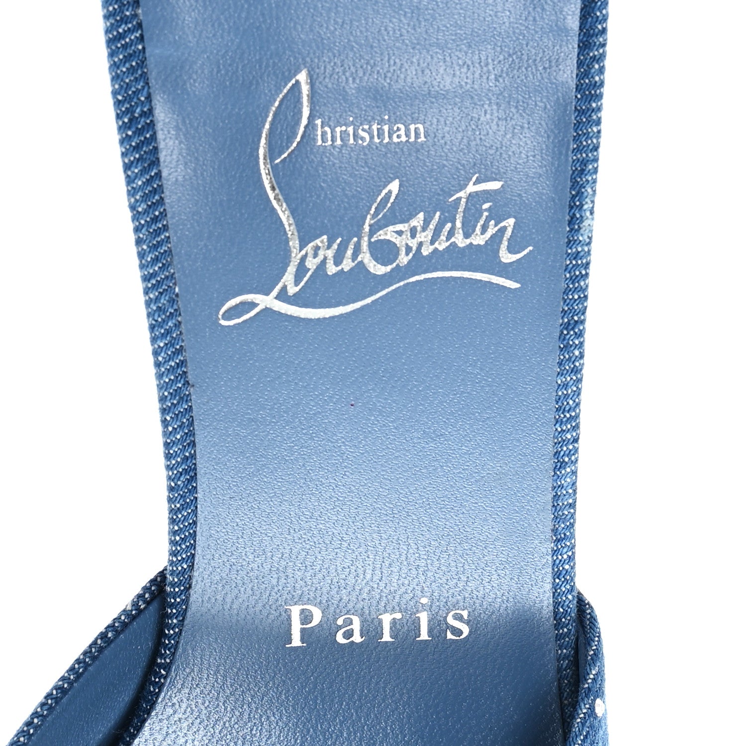 Christian Louboutin Denim Strass Me Dolly 100mm Sandals 38.5 Blue