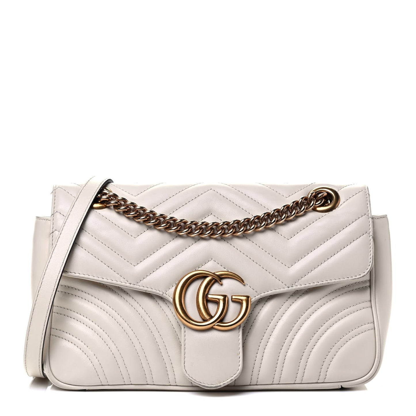 Calfskin Matelasse Small GG Marmont Shoulder Bag White
