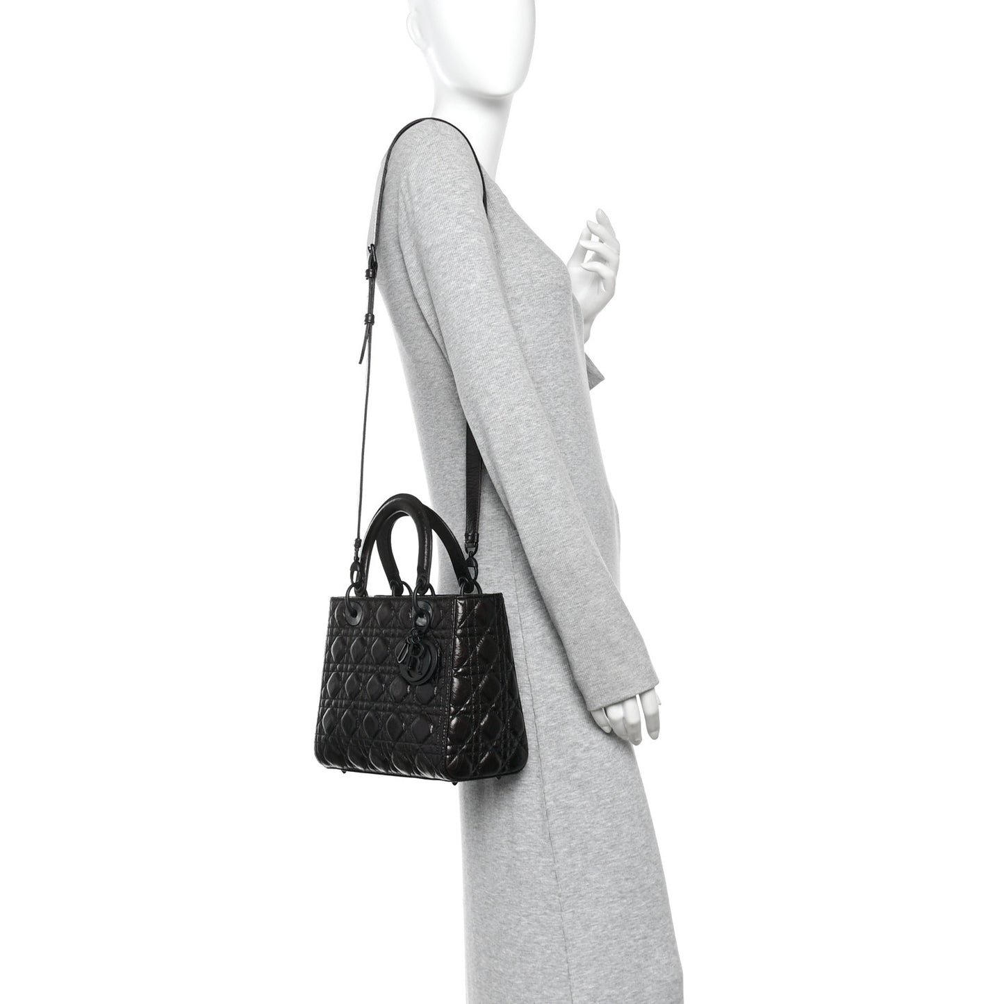 Crinkled Calfskin Cannage Medium Lady Dior Black