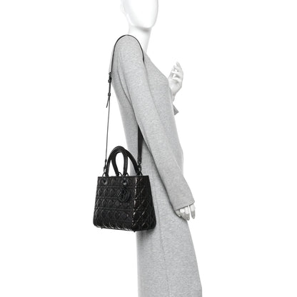 Christian Dior Crinkled Calfskin Cannage Medium Lady Dior Black 2 of 10