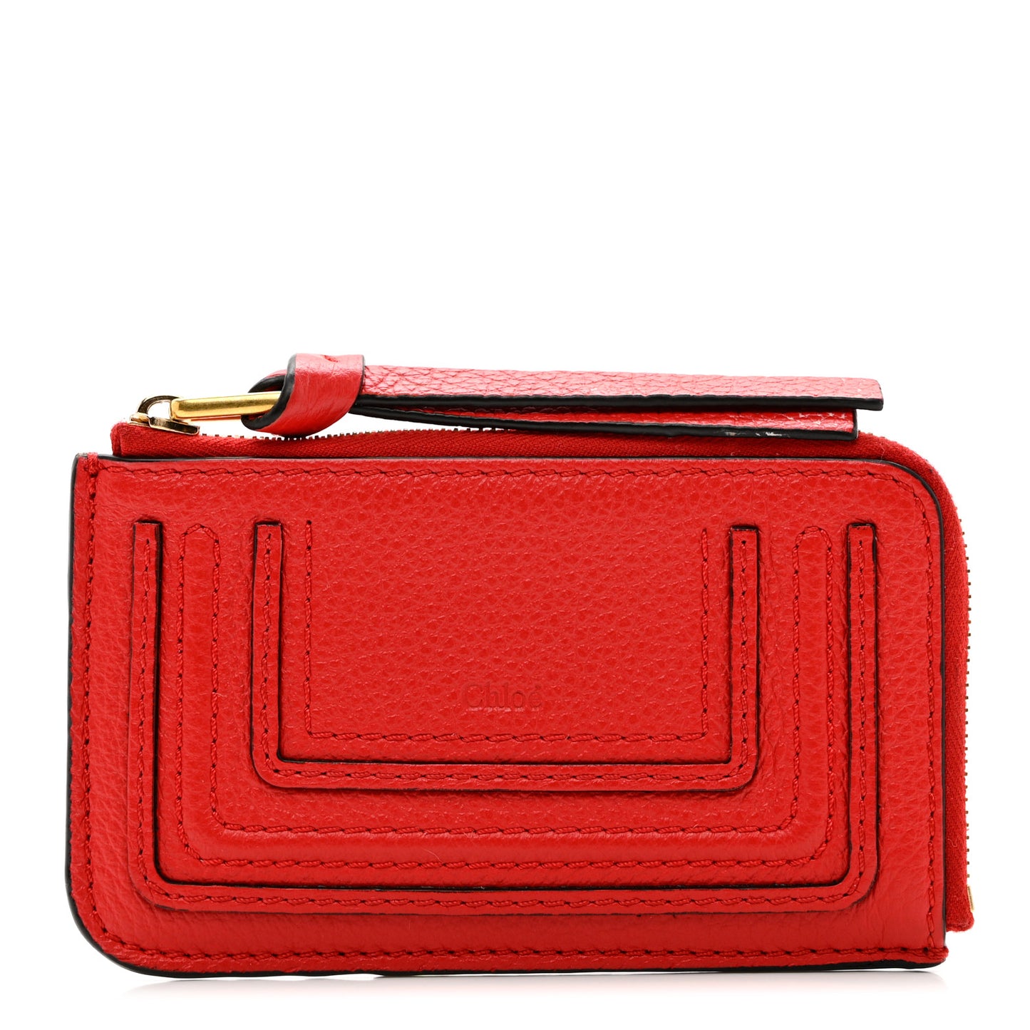 Grained Calfskin Medium Marcie Zip Card Holder Red