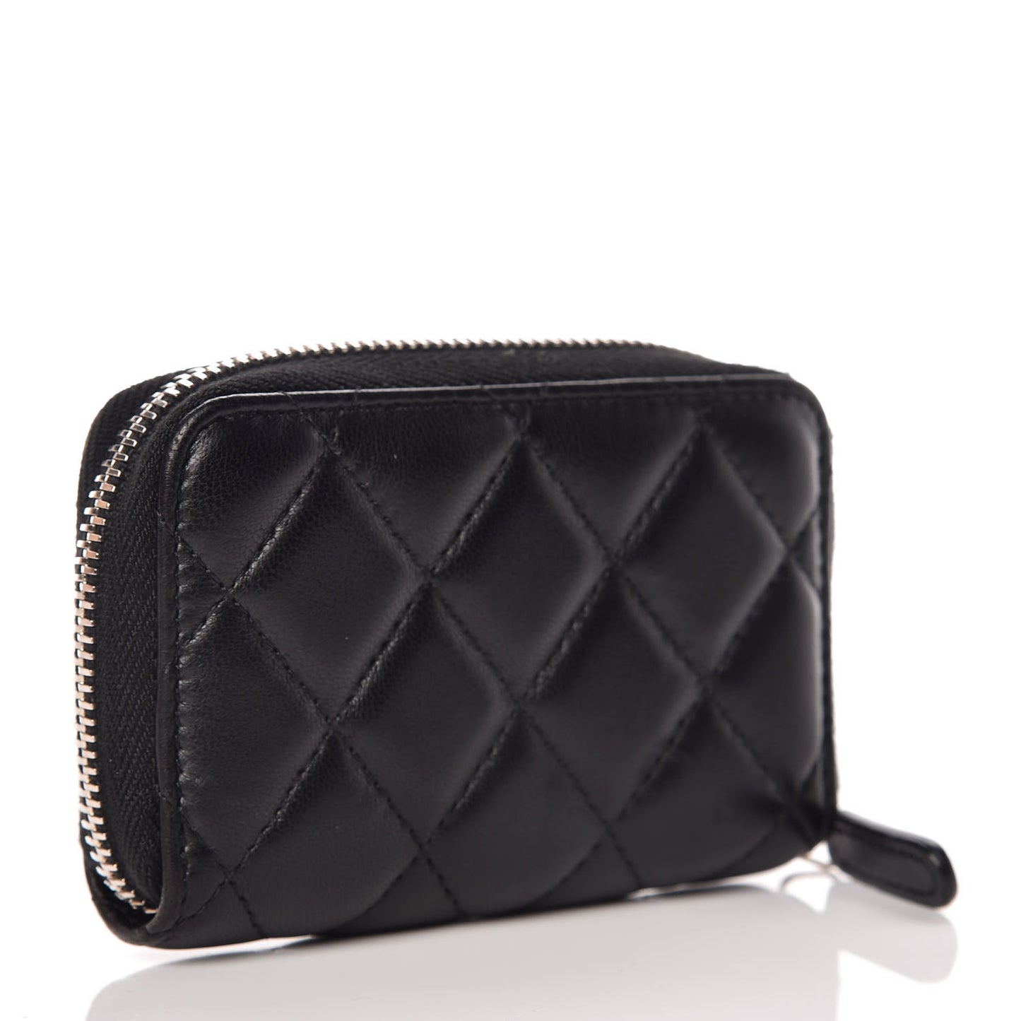 Lambskin Quilted Zip Coin Purse Black