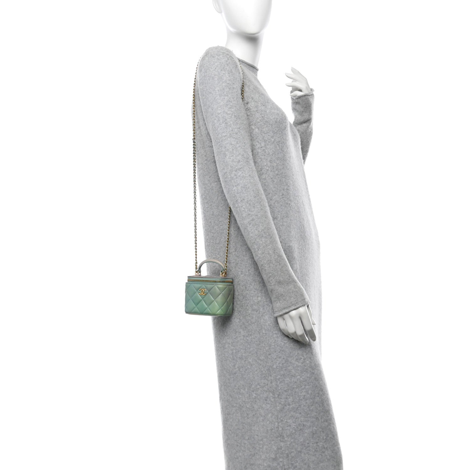 Chanel Lambskin Quilted Ombre Top Handle Mini Vanity Case With Chain Blue Green 2 of 14