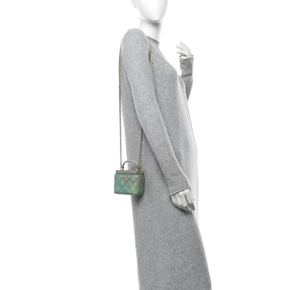 Chanel Lambskin Quilted Ombre Top Handle Mini Vanity Case With Chain Blue Green 2 of 14