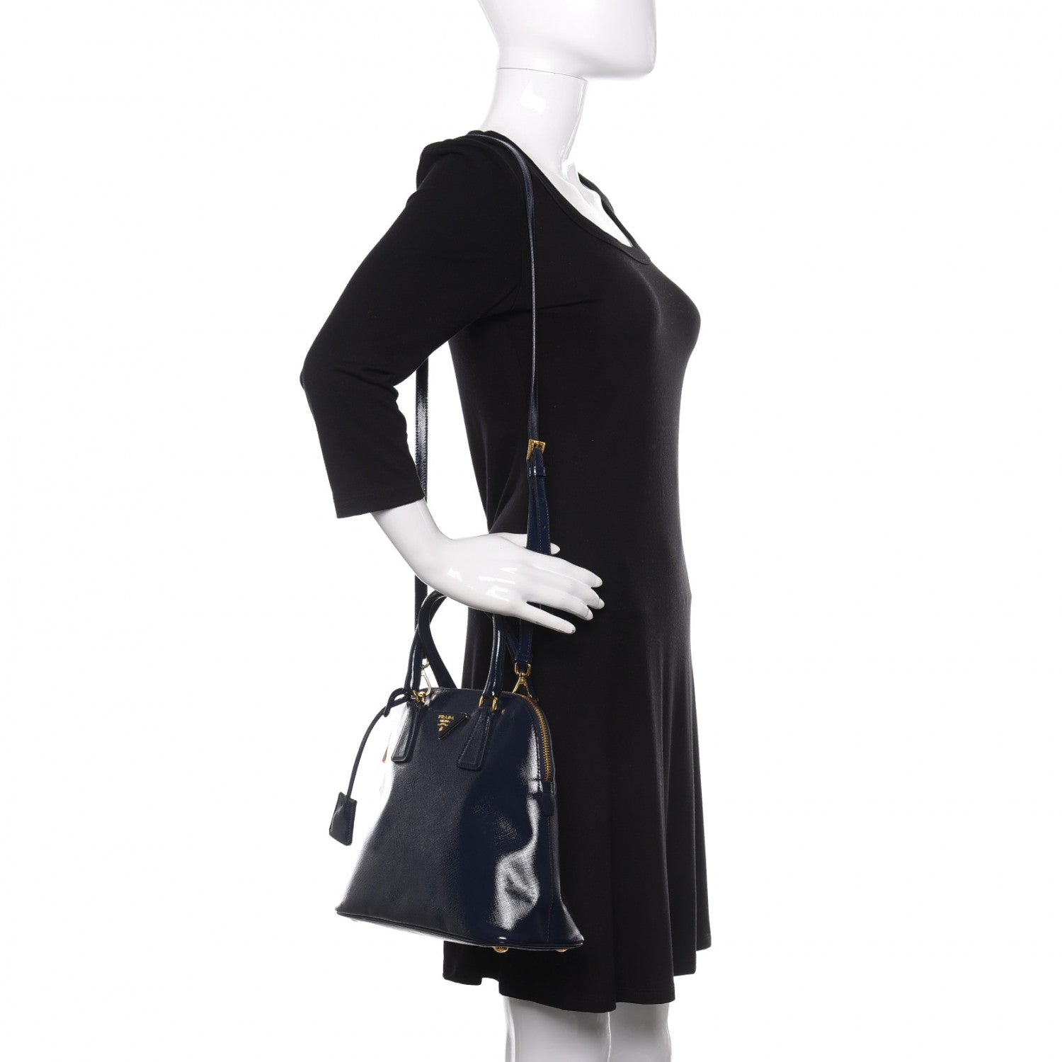 Prada Saffiano Vernice Dome Tote Royal 2 of 9