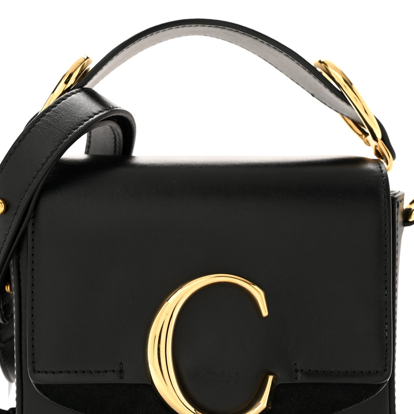 Shiny Calfskin Suede Mini C Double Carry Black