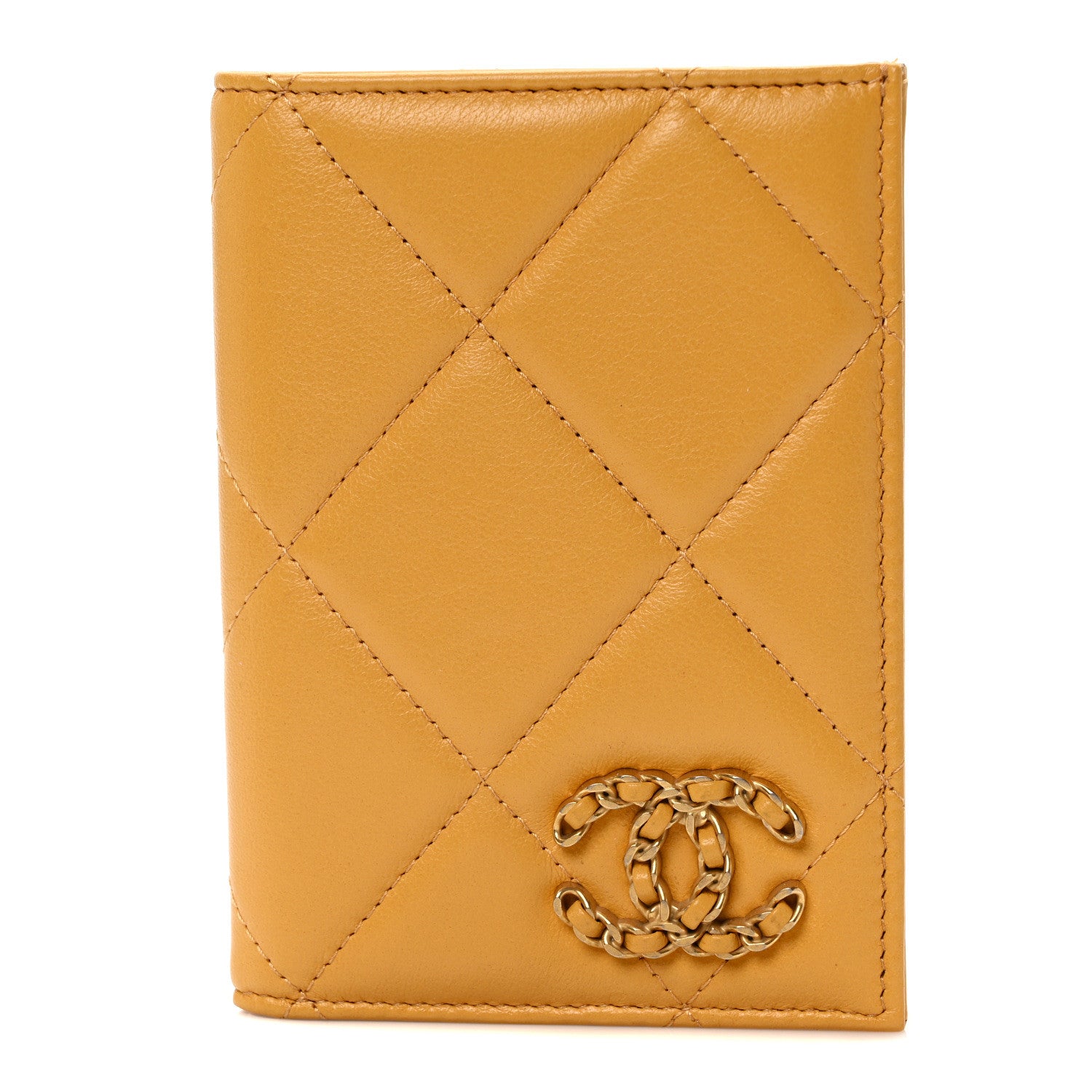 Chanel Lambskin Quilted Chanel 19 Passport Holder Yellow 1 of 6