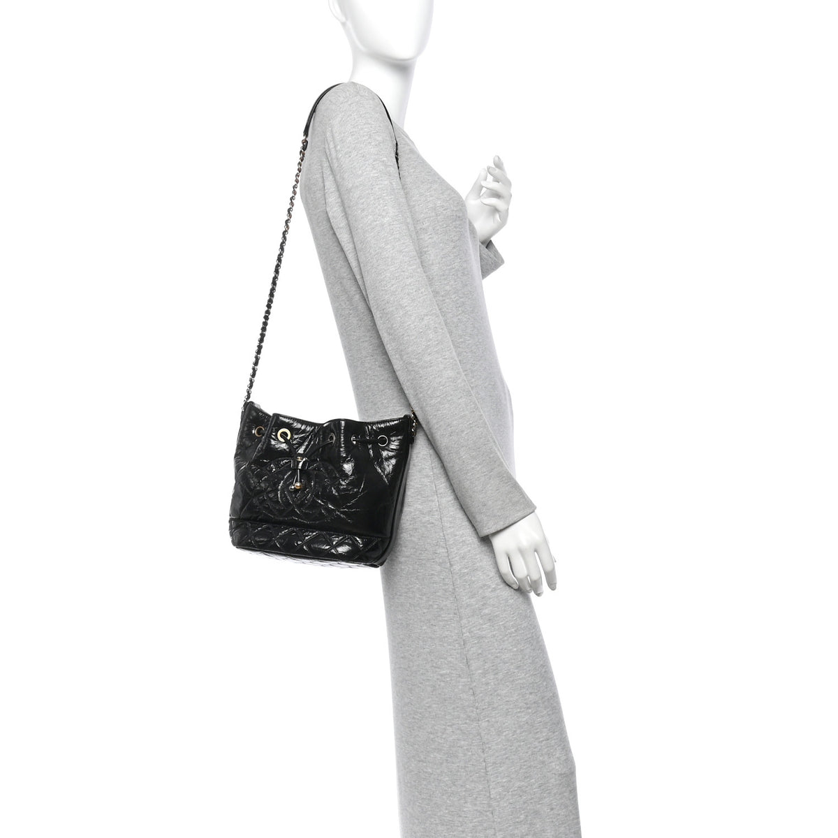 Chanel Shiny Aged Calfskin CC Chain Drawstring Bag Black 2 of 13
