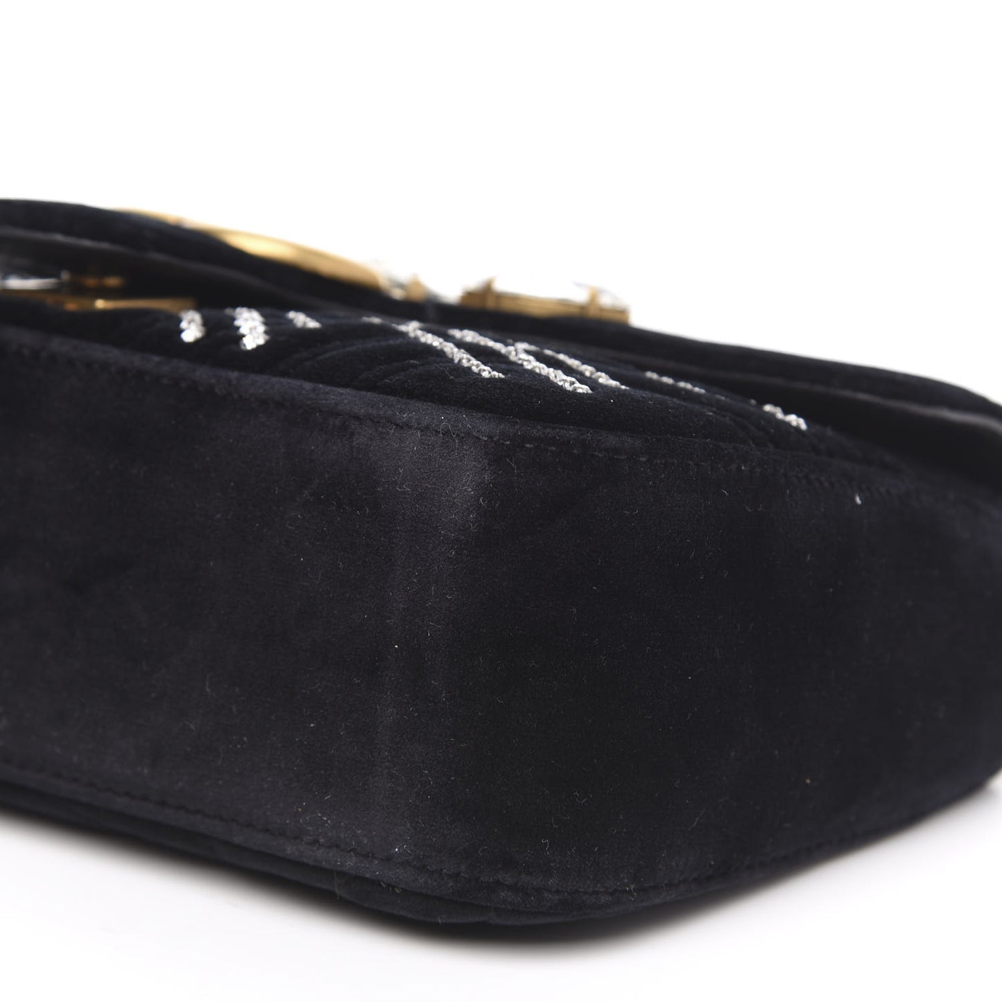 Velvet Matelasse Marquise Crystals Embroidered Small GG Marmont Shoulder Bag Black