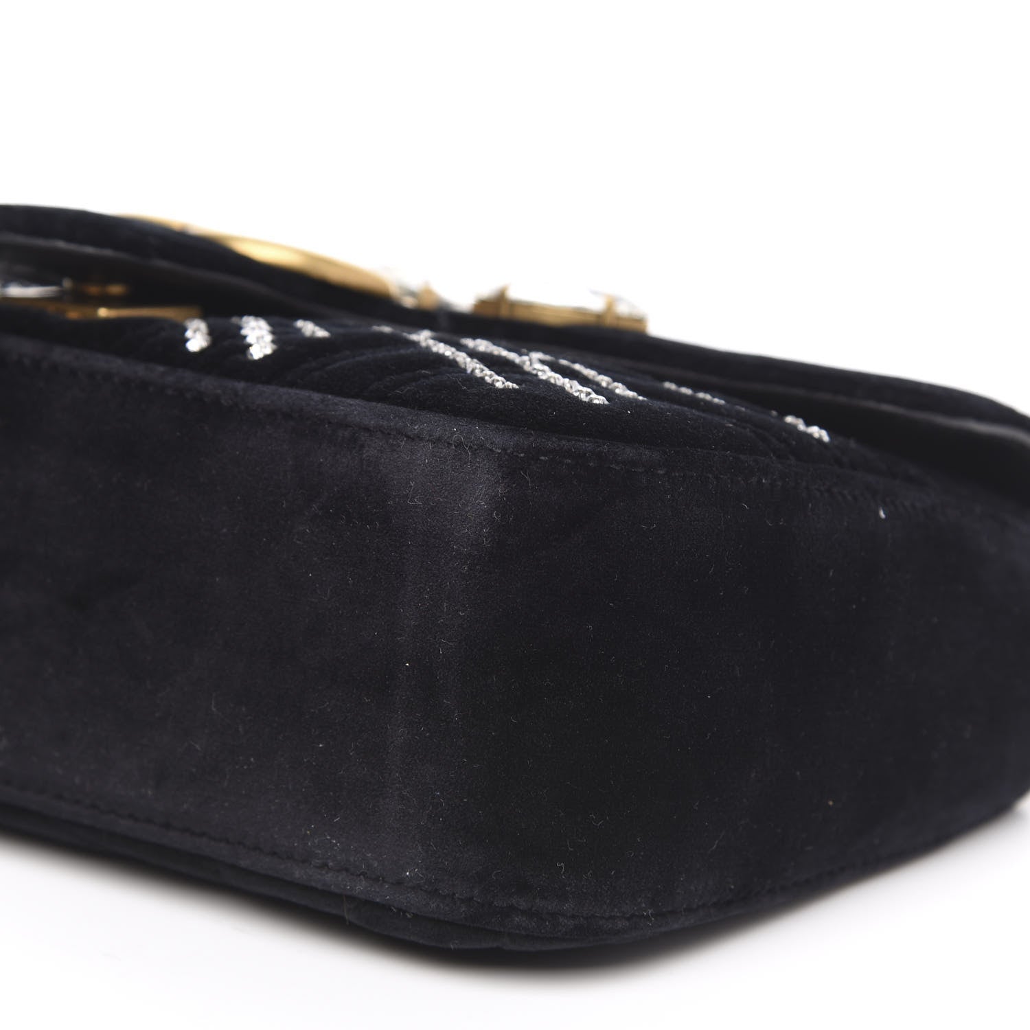 Gucci Velvet Matelasse Marquise Crystals Embroidered Small GG Marmont Shoulder Bag Black 11 of 11