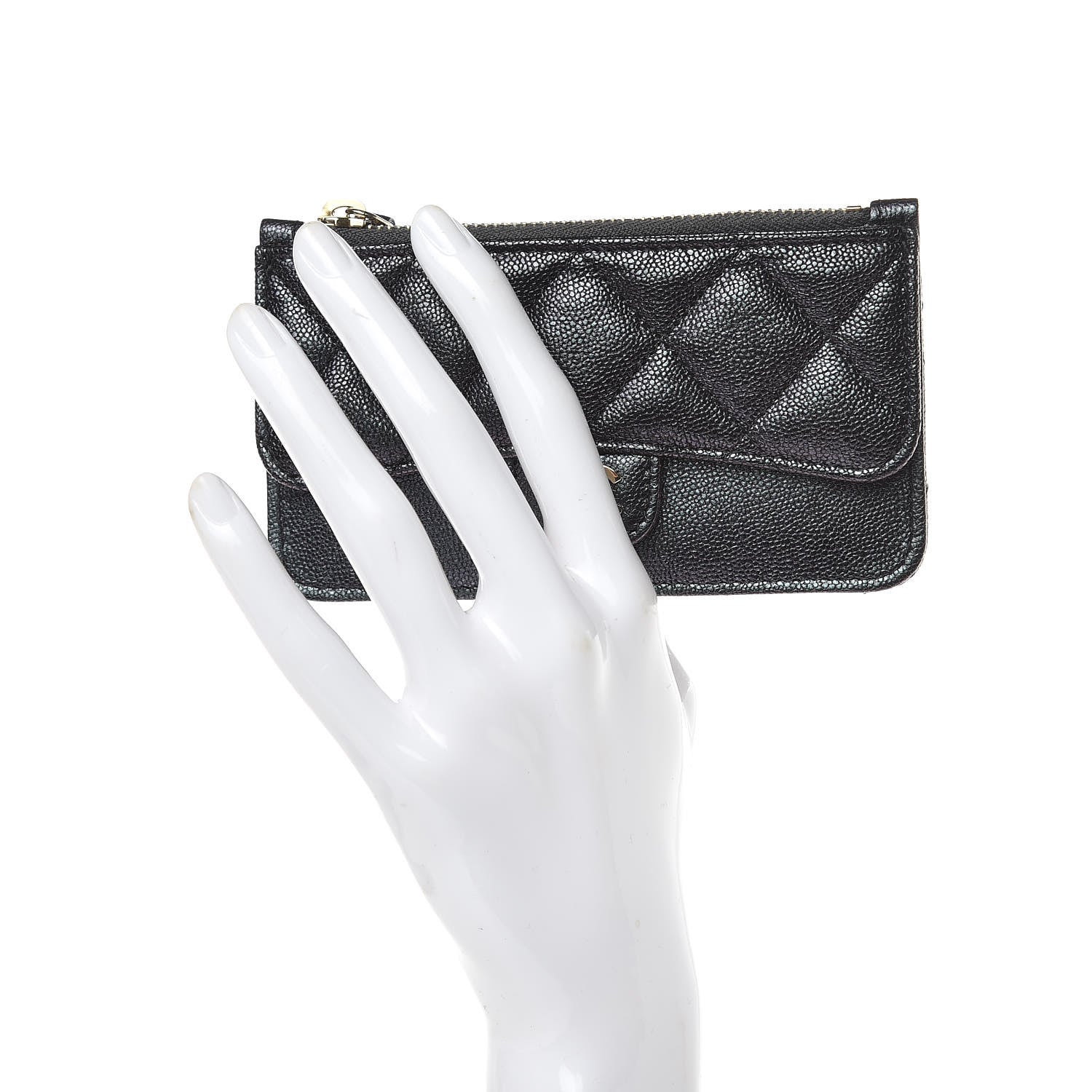 Chanel Iridescent Caviar Quilted Flap Zip Card Holder Black 2 of 8