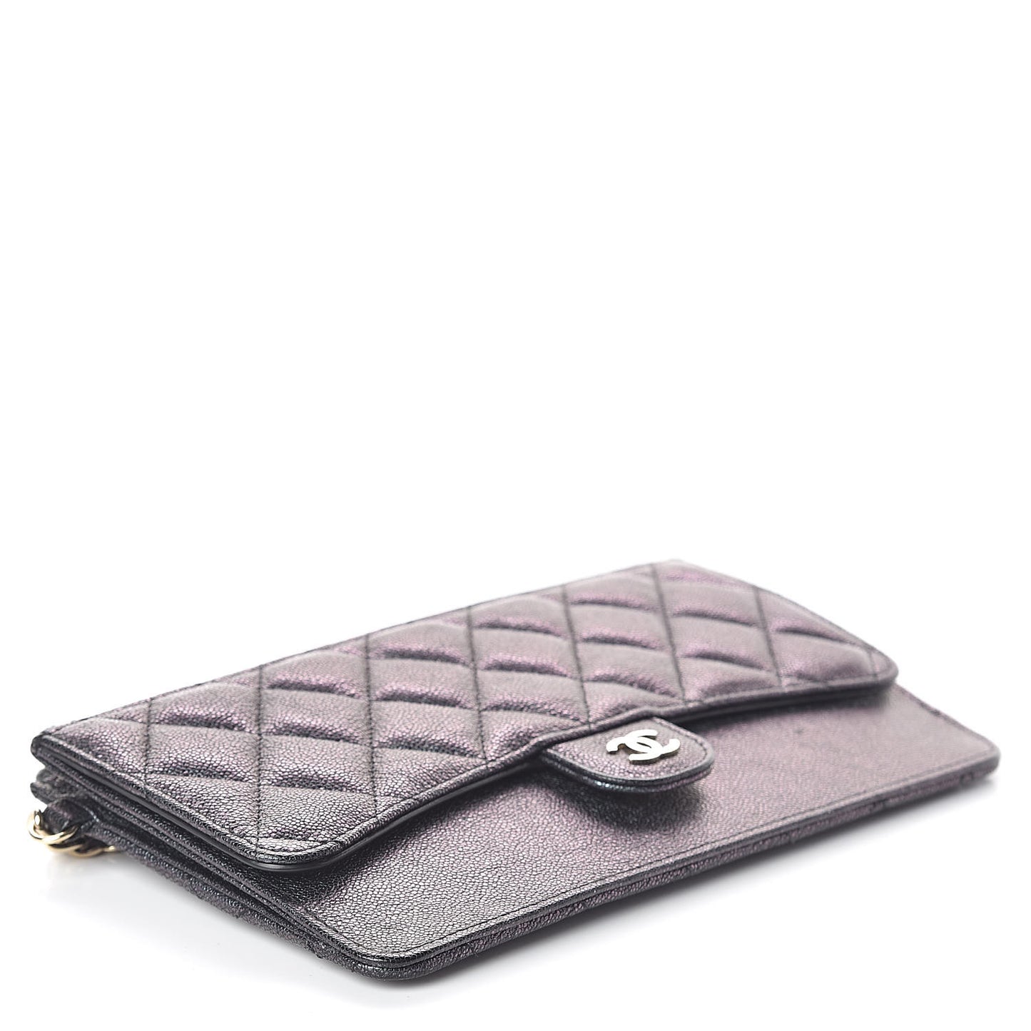 Iridescent Caviar Quilted Classic Pouch With Handle Black